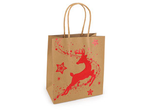 Reusable Natural Christmas Gift Bags - Festive Holiday Designs (15 x 17 cm)