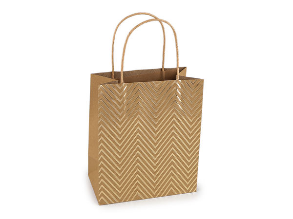 Natural Paper Gift Bags with Double-Sided Gold Metallic Print - Assorted Patterns (18 x 21 cm)
