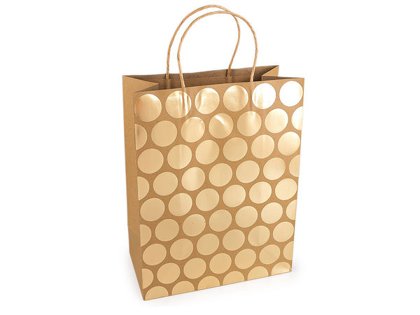 Natural Paper Gift Bags with Double-Sided Metallic Print - 24 x 31 cm