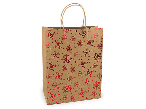 Premium Natural Brown Christmas Gift Bags - Assorted Holiday Designs (24 x 31 cm)