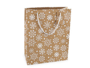 Large Natural Christmas Gift Bag with Double-Sided Holiday Print – 26 x 32 cm