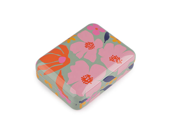 Floral Metal Tin Storage & Gift Box - Decorative Small Item Organizer
