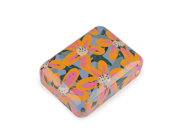 Floral Metal Tin Storage & Gift Box - Decorative Small Item Organizer