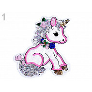 Iron-on Patch Unicorn, Ice Cream Cone with AB effect Sequins - white - Unicorn, 1 pc.