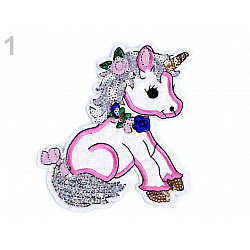 Iron-on Patch Unicorn, Ice Cream Cone with AB effect Sequins - white - Unicorn, 1 pc.