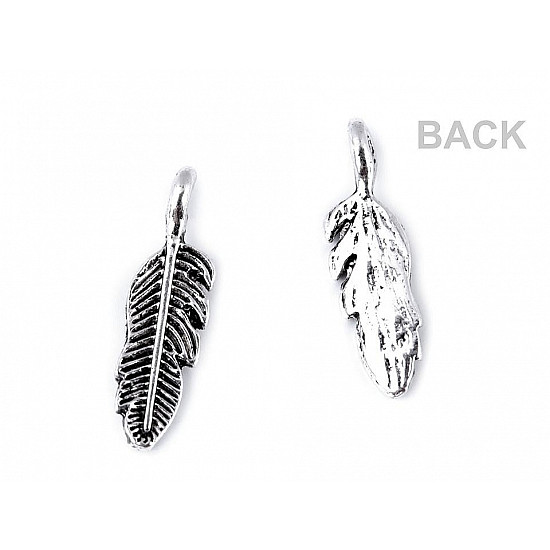 Metal Charm - Feather - platinum - with patina, 10 Buc.