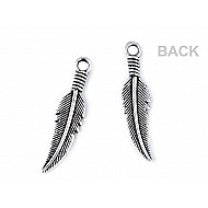 Metal Charm - Feather - platinum - with patina, 10 Buc.