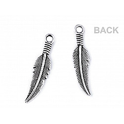 Metal Charm - Feather - platinum - with patina, 10 Buc.