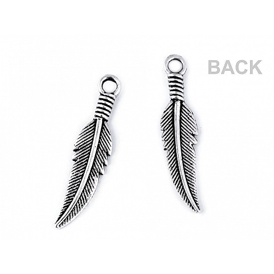 Metal Charm - Feather - platinum - with patina, 10 Buc.