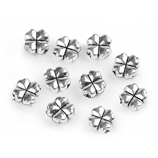 Metal Charm Cloverleaf 8x8 mm - silver, 40 Buc.