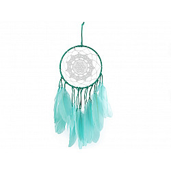 Dreamcatcher cu dantelă și pene, 15 x 40 cm (pachet 3 buc.) - verde mentă