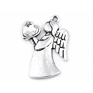 Metal Charm - Angel with Heart 24x36 mm - crystal, 1 Buc.