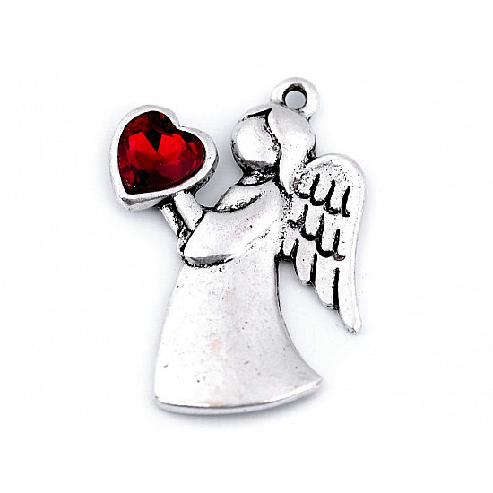 Metal Charm - Angel with Heart 24x36 mm - red, 1 Buc.