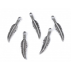 Metal Charm - Feather - platinum - with patina, 10 Buc.