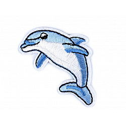 Iron-on Patch Unicorn, Delphin, Tiger, Cat, Lion, Rabbit - blue - dolphin, 1 pc.