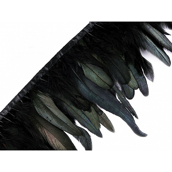 Feather Trimming - Rooster Feathers width 15 - 19 cm - black, 1 ml.