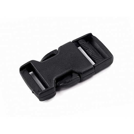 Side release buckle with strap adjuster, inner width 25 mm, black