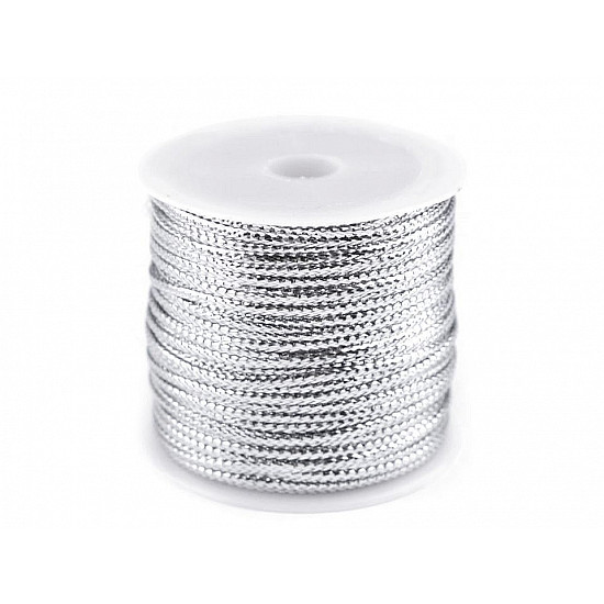 Flat Hollow Cord with Lurex width 2 mm (roll 30 m) - silver