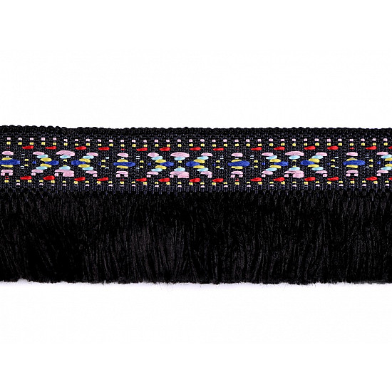 Gypsy Bohemian Boho Fringe Trim / Ethnic Trim width 35 mm - black, 1 ml.