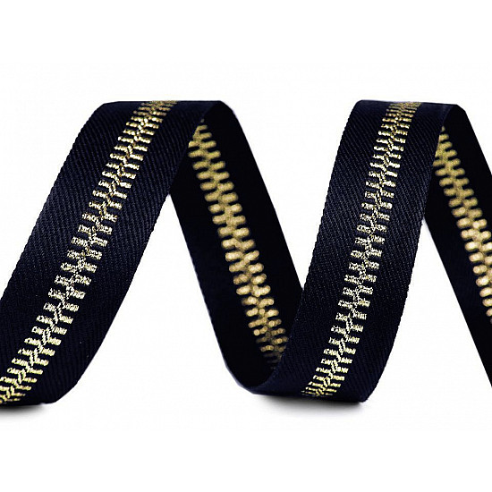 Trousers Side Stripe / Clothing Ribbon, Zipper Imitation, width 20 mm - dark blue - gold, 1 ml.