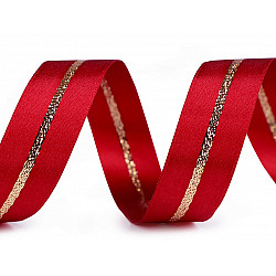 Double Face Satin Ribbon with Lurex width 25 mm - red - gold, 20 ml.