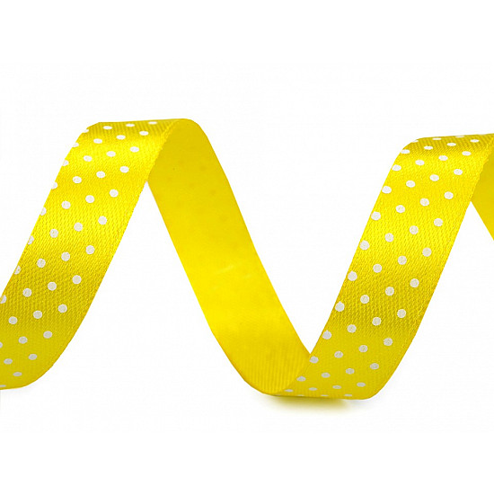 Satin Ribbon with Polka Dots width 15 mm - yellow, 22.5 ml.