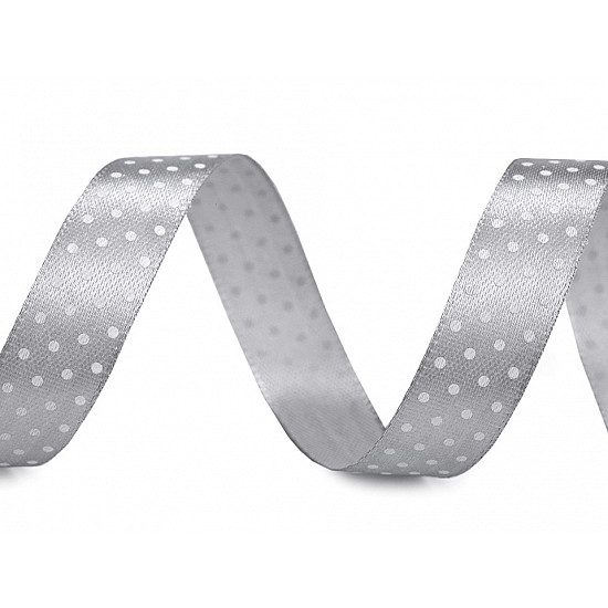 Satin Ribbon with Polka Dots width 15 mm - lightgrey, 22.5 ml.