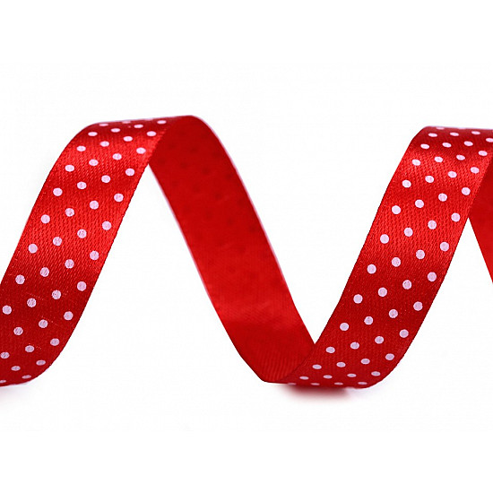 Satin Ribbon with Polka Dots width 15 mm - red, 22.5 ml.