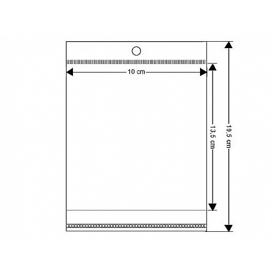 Clear Plastic Self-Adhesive Seal Bags w/ Hang Hole 10x13.5 cm (package 100 pc.)