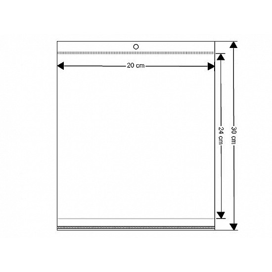 Clear Plastic Self-Adhesive Seal Bags w/ Hang Hole 20x24 cm (package 100 pc.)