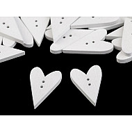 Wooden Decorative Button Heart, white, 10 pc.