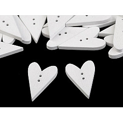 Wooden Decorative Button Heart, white, 10 pc.