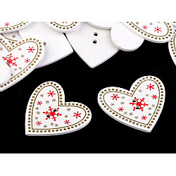 Wooden Decorative Button Heart, white, 10 pc.