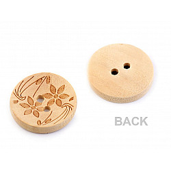 Wooden Button size 32' Flowers, ivory, 50 pc.