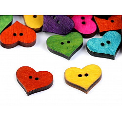 Wooden Decorative Button Heart, mix of colours, 20 pc.