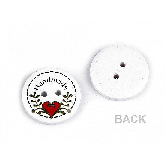 Decorative Wooden Button - Handmade, white, 5 pc.