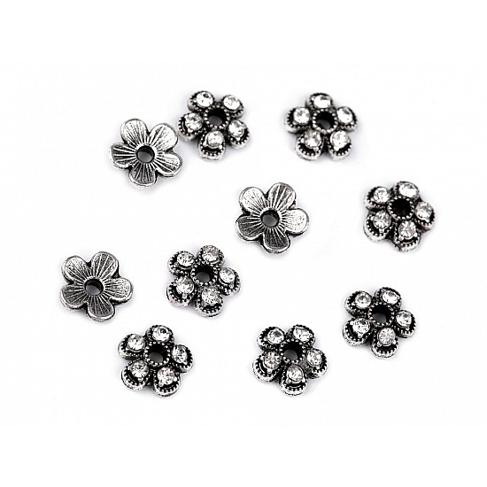 Metal Bead Cap with Rhinestones Ø8 mm, platinum, 4 pc.