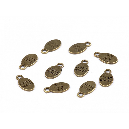 Metal Charm Hand Made 8x15 mm, vintage brass, 10 pc.