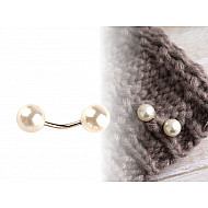 Curved Barbell with Faux Pearls / Clothing Decor, white