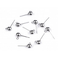 Stainless Steel Earring Findings / Ball Stud Earring Loop Ring & Post, platinum, 4 pc.