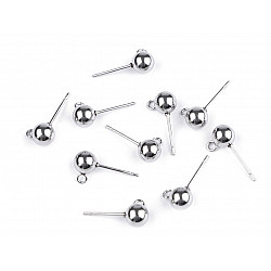 Stainless Steel Earring Findings / Ball Stud Earring Loop Ring & Post, platinum, 4 pc.