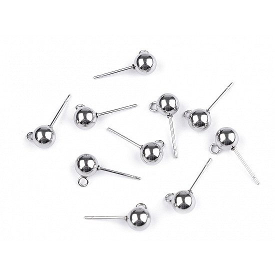 Stainless Steel Earring Findings / Ball Stud Earring Loop Ring & Post, platinum, 4 pc.