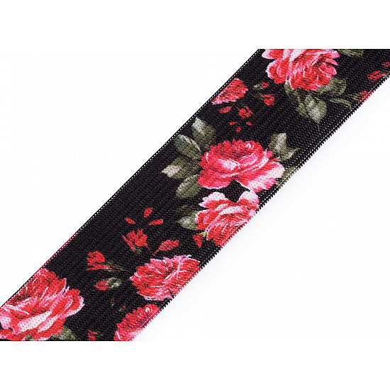 Printed Elastic width 30 mm - black, 1 ml.