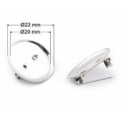 Round Pin Back Ø23 mm, platinum, 10 pc.