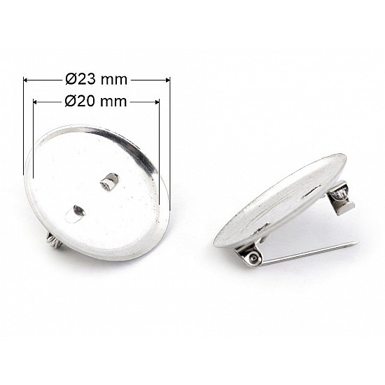 Round Pin Back Ø23 mm, platinum, 10 pc.