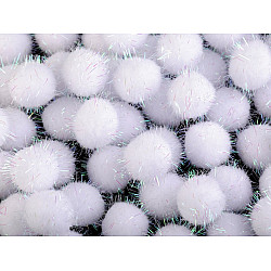 Pom Pom with Lurex Ø20 mm, white, 100 pc.