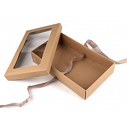 Paper Gift Box with Window and Ribbon (package 5 pc.) - natural brown