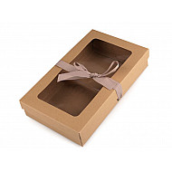 Folding Paper Box with Window and Ribbon (package 5 pc.) - natural brown