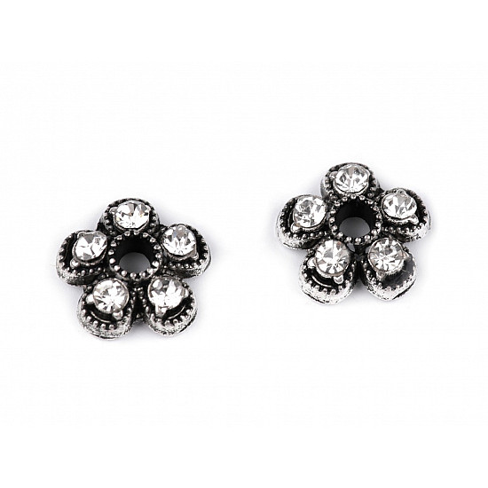 Metal Bead Cap with Rhinestones Ø8 mm, platinum, 4 pc.