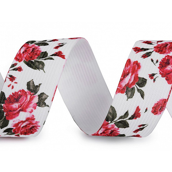 Printed Elastic width 30 mm - white, 1 ml.